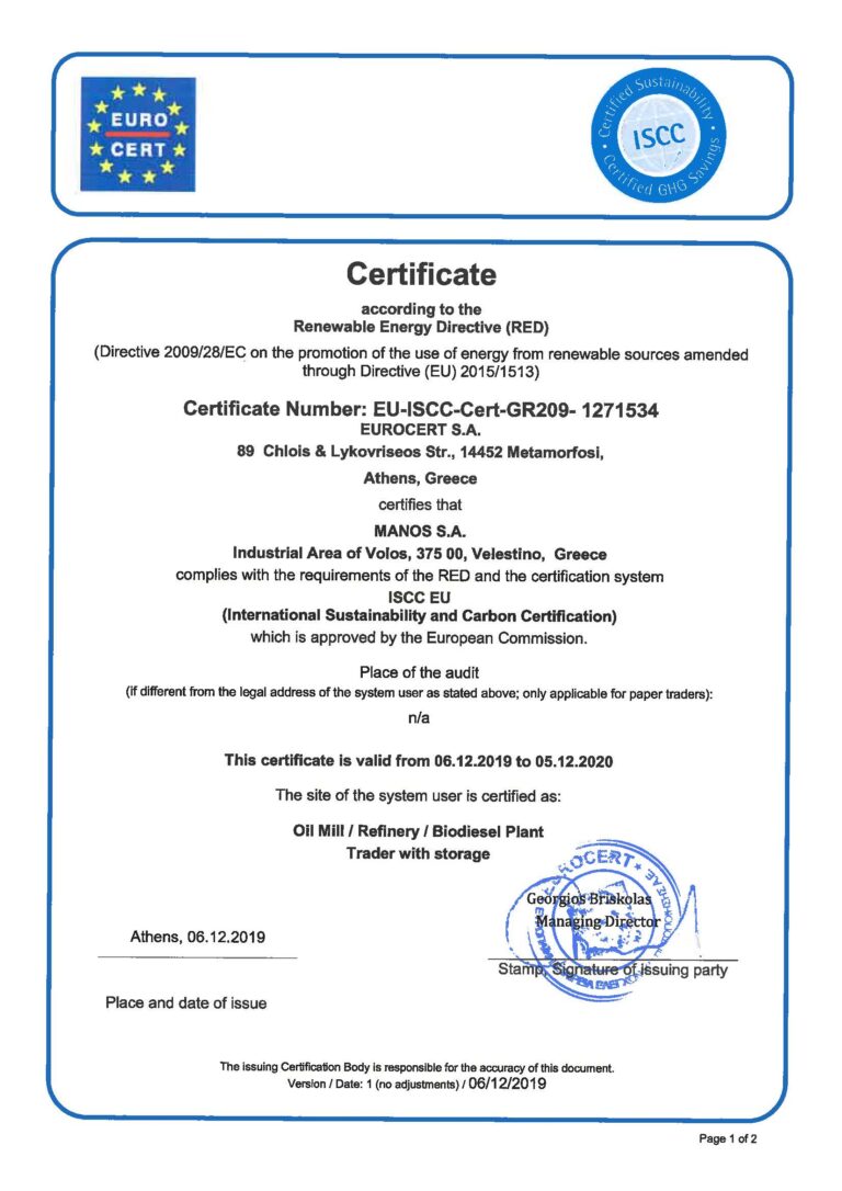 EU ISCC Cert GR209 1271534 Page 1